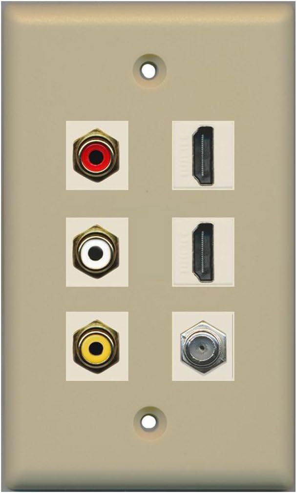 RiteAV - 3 x RCA - 2 X HDMI and 1 x Coax Cable TV Port Wall Plate - Black - 2 Pack