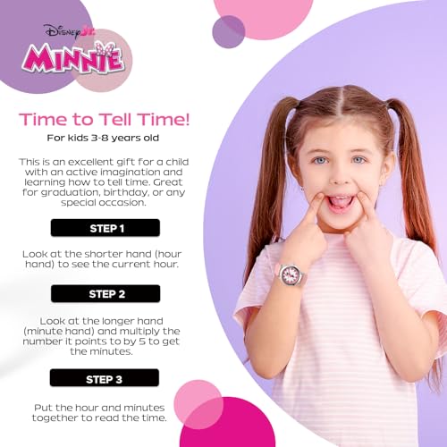 Disney Minnie Mouse Watch for Girls – Cute Minnie Watch for Kids 3-5 with Stainless Steel Bezel & Pink Leather Strap – Adorable Mouse Watches Toddlers & Young Girls – Gift for Fans 5