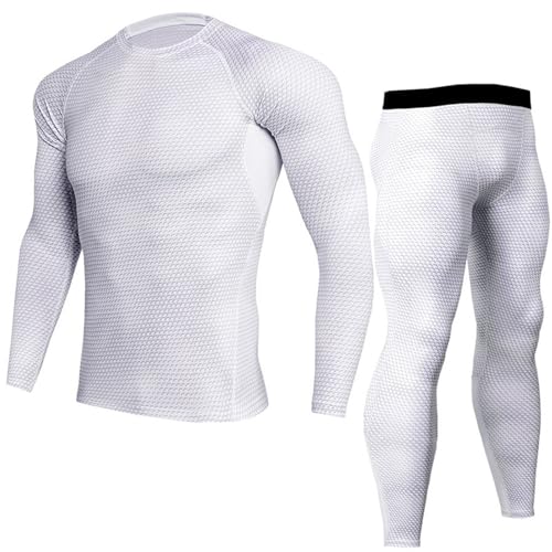 Men's fitness suit quick-drying printed tights long-sleeved high-elastic training pants sports two-piece set