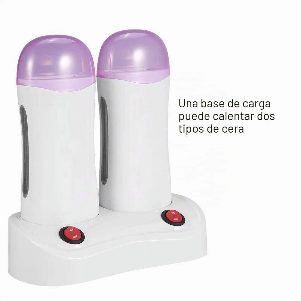 calentador de cera profesionalCalentador de cera eléctrico con doble cartucho Calentador de cera púrpura Máquina depilatoria Tibia Roll on Dispositivo para cera caliente Depiladora eléctrica para