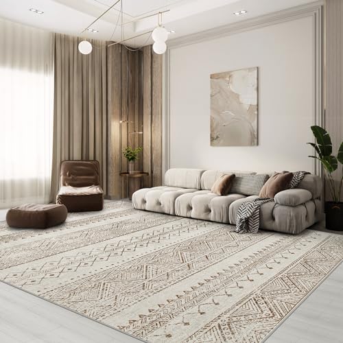5x7 Area Rugs Living Room Rugs: Machine Washable Rugs for Bedroom with Non-Slip Backing Stain Resistant Large Geometric Moroccan Carpet for Dining Room Nursery Home Office - Brown