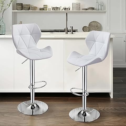 Lot de 2 Tabourets de Bar, Chaises Haut, Hauteur Réglable, Revêtement en PU, Rotatif sur 360° Cover