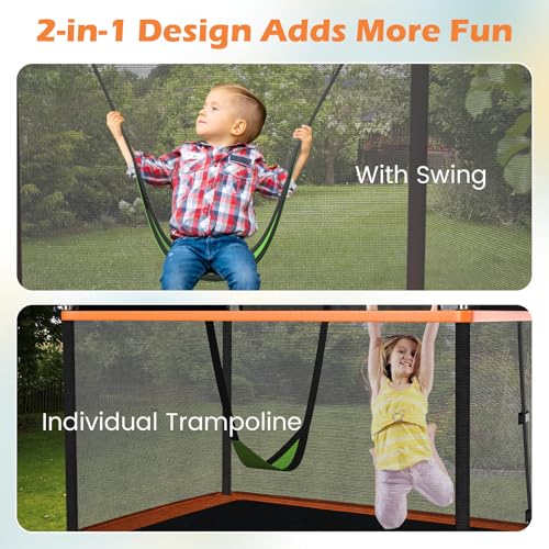 Condition photo showing New/Like New for goplus 6ft kids trampoline with swing, astm approved rectangle recreational trampoline w/enclosure safety net, galvanized steel frame, indoor outdoor baby toddler trampoline for boys girls