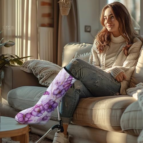 Luarisgur Butterfly Leg Cast Cover Purple Cast Sock Cover for Foot Decorative Leg Plaster Sleeve Large Foot Cast Cover Soft Elastic Leg Cast Protector for Women