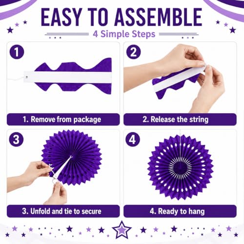 Image of Purple White Hanging Honeycomb Round Paper Fans Halloween Decoration Kit for Baby Boy Shower Birthday Wedding Under The Purple Theme Photo Booth Backdrops Paper Party Supplies 11 Count
