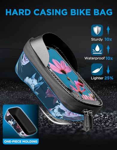 Image of whale fall Hard Casing Floral Bike Bag, Never Deform /Waterproof, Bike Phone Mount with 0.25mm Sensitive TPU Touch-Screen, with Rain Cover for Phones under 6.9''