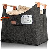 Kaminholzkorb Filz Grau MELLA - XXL Korb 57L | Holzkorb für Kaminholz Verstärkter Griff Brennholzkorb Filzkorb Filztasche Faltbar