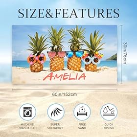 Personalized Beach Towel with Name - 30 x 60in Customized Summer Microfiber Pool Towel for Adults - Soft, Quick Drying, Sand Free, Lightweight, Personalized Gifts for Women Kids Men Lover (Pineapple) 518AfTzUmLL. SS280