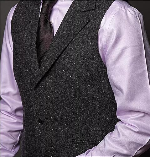 Mens Vintage Dress Suit Vest Tweed Slim Fit Waistcoat for Wedding Groomsmen2