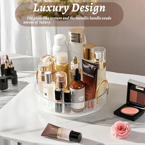 Make Up Kosmtik Organizer, 360° Drehbar Schminktisch Organizer, Multifunktion Schmink Aufbewahrungssystem Skincare für Dresser Schlafzimmer Badezimmer, 1 Schicht, Transparent 6