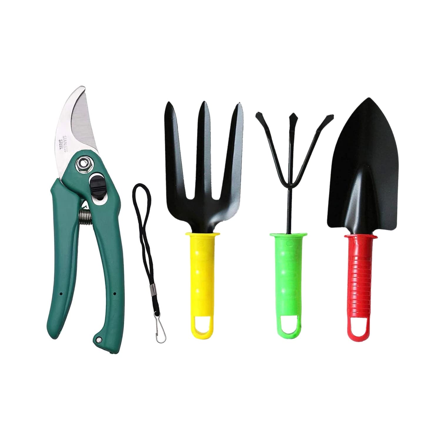 Oblivion Gardening Tools Set Colorful Hand Cultivator, Small Trowel, Garden Fork (Set of 3) | Stainless Steel Garden Scissors, Pruning Seeds, Flower Cutter and Grass Cutter, 18cm (Multicolor)