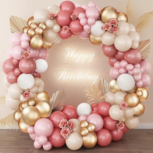 Image of Blush Pink Balloons Arch Kit, Dusty Retro Pink Sand White Nude Gold Metallic Balloons Garland Kit for Spring Party Boho Birthday Wedding Bridal Shower Party Decorations