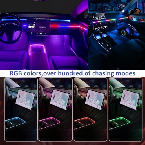 Image of Acrylic Interior Car LED Lights with Remote and Wireless APP, Ambient Lighting Kits Fiber Optic Strip LEDs,16 Million Colors Music&DIY Function (8 in 1)