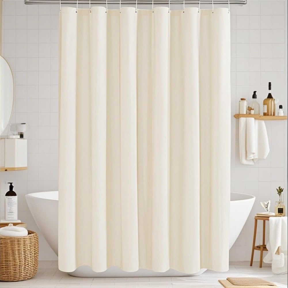 Tenda da doccia in microfibra con stampa floreale beige, morbido poliestere, impermeabile, lavabile, decorativa (240 x 200 cm / 94 x 79 pollici (L x A) / Tenda da bagno)