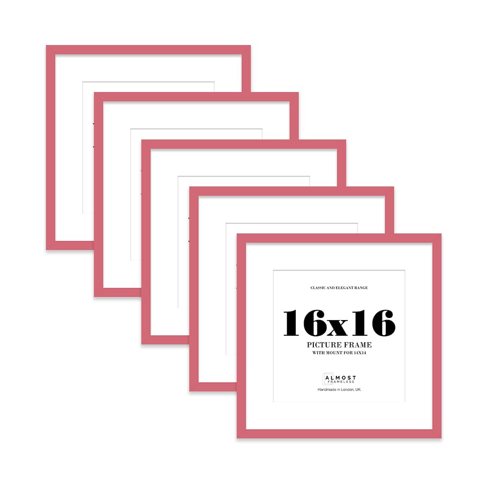 16x16 Pink Picture Frame with Mount for 14x14 Photos, Prints - Modern Square Wall Frame, Set of 5