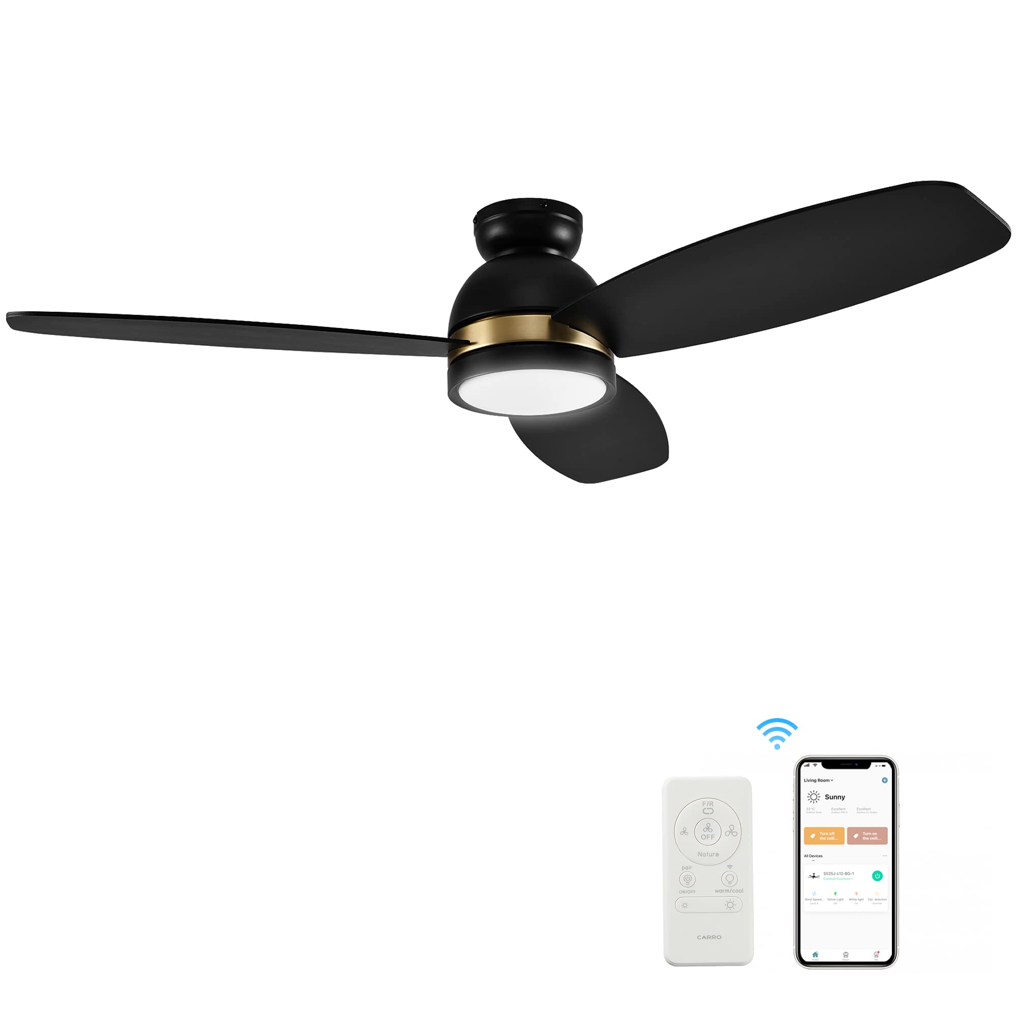Buy 48" Flush Ceiling Fan with Dimmable LED Light, Modern Ceiling Fan
