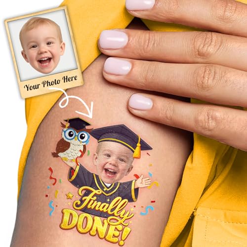 Image of Custom Graduation Temporary Tattoos for Kids, Set of 20 | Personalized Pre-Cut Face Photo, Fun Birthday Party Favors, For Boys Girls, Graduation Day Celebration Gifts