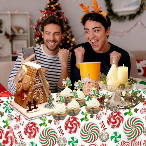 Christmas Tablecloths,4 Pack Plastic Waterproof Disposable Rectangle Table Cover Candy Lollipops Candy Canes Design for Holiday Winter Party Decorations(54x108 Inch) – Image 5