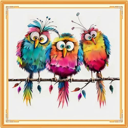 Image of Dooxvey Counted Cross Stitch Kits for Adults 11CT Printed Cross-Stitch Patterns Cross Stitching Embroidery Kit Stamped or Counted Needlepoint Kits-Three Rainbow Birds 18x18 inch
