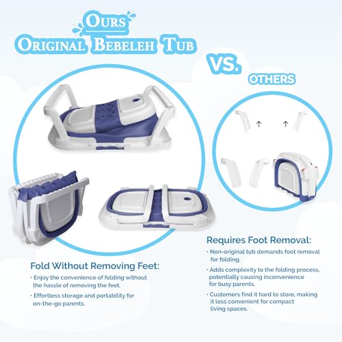 Image of BEBELEH Collapsible Baby Bathtub - Bathtub + Baby tub Sling + Newborn Sling - Baby Bathtub Newborn to Toddler 0-24 Months - The Ultimate Travel Baby Bath Tub and Everyday Use! (Blue)