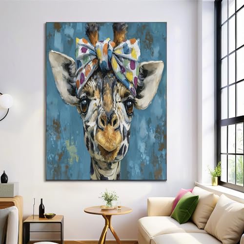 Cuadros de jirafa azul-marrón para decorar un salón moderno con arte en lienzo de 60x90cm