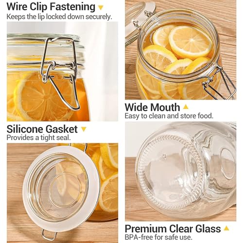 Image of Glass Storage Jars with Clip Lid, Airtight Clear Food Containers for Dry Food, Coffee Beans, Cereal, Spices, Sugar & Pasta, Round, 750ml, Pack of 6