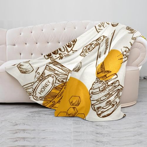 Couverture douce en polaire pour voyage et canapé motif miel plaid enfant et adulte
