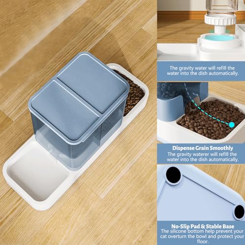 Image of Yummy Sam Automatic Small Pet Feeder and Water Dispenser, 2 in 1 Gravity Cat Auto Pet Feeder and Waterer Set Feeder Dish for Small Medium Pets Dog Puppy Kitten (Blue)