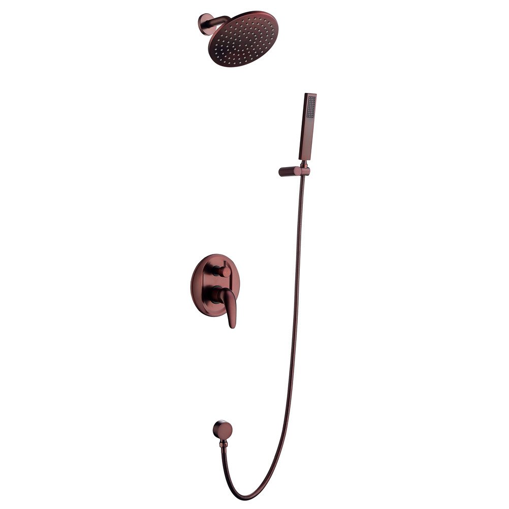 Set Doccia, Miscelatore Doccia in Ottone Massiccio con valvola in Ceramica a Parete e Finitura Bronzo Anticato, Rubinetto Doccia a Pioggia in Ottone da 8", A