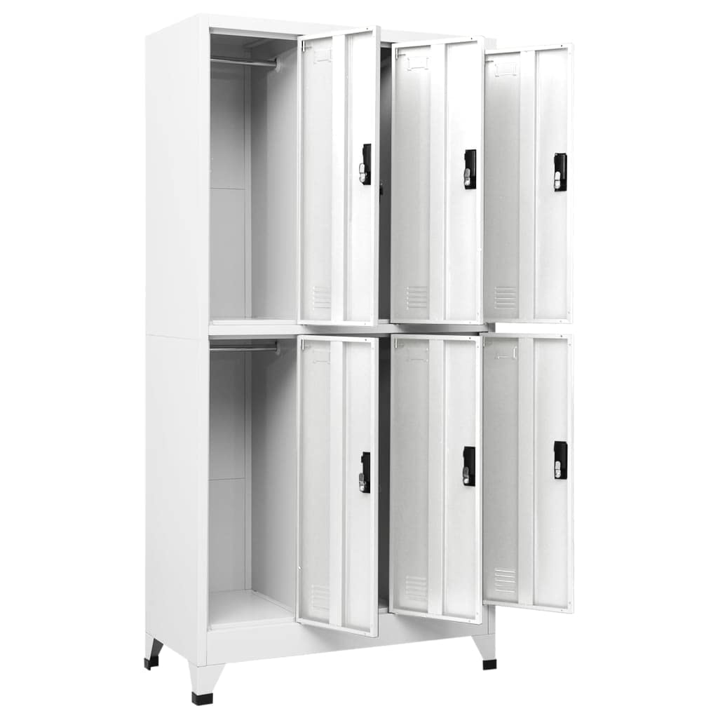 Armadio armadietto bianco, 90 x 45 x 180 cm, in acciaio, 6 ante con grucce, chiudibile, per ufficio e scuola, robusta soluzione di archiviazione