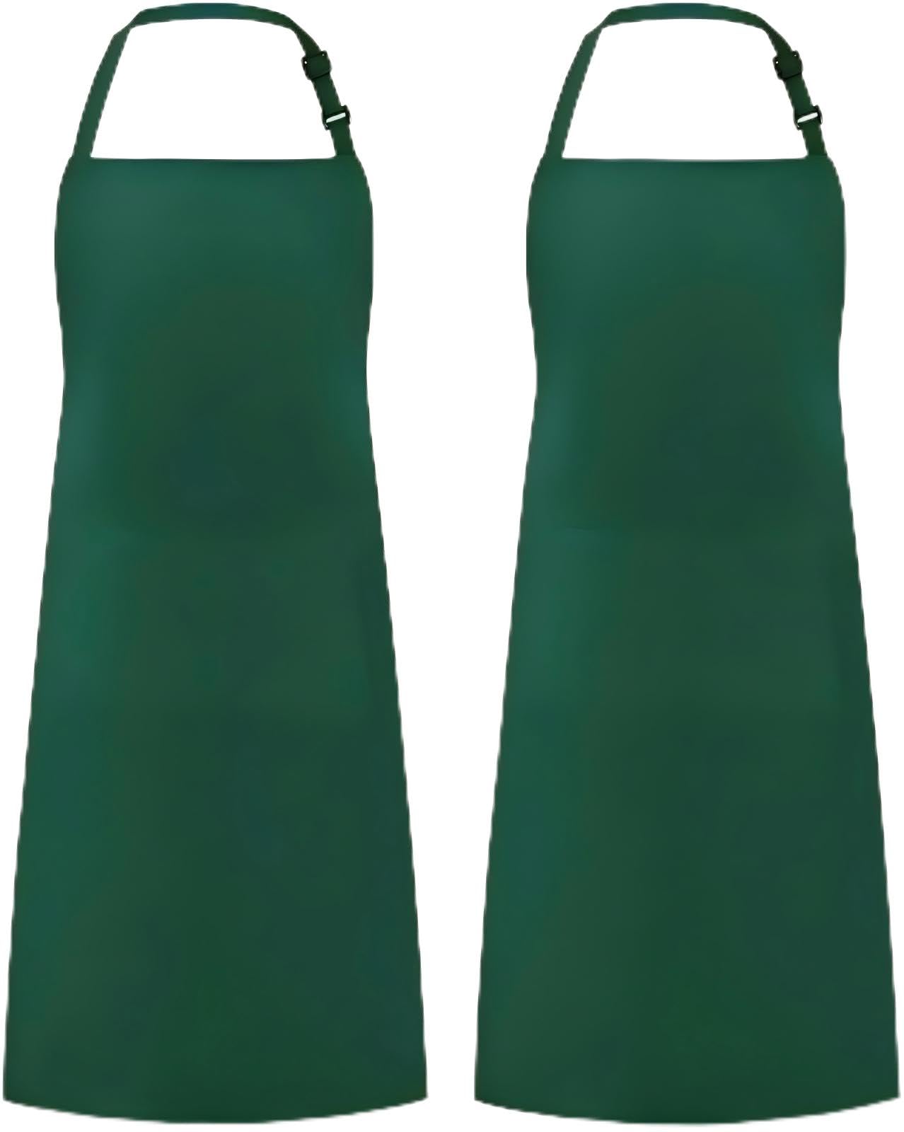 EastElegant Apron for Men Women, Adjustable Cooking Kitchen Chef Aprons with 2 Pockets, Green Dark, Pack of 2