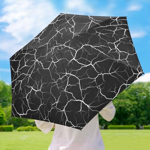 Parapluie de voyage compact blanc et marbre noir GAIREG - 6