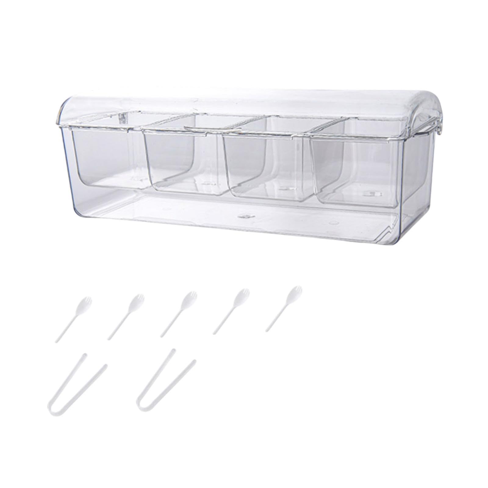 Bandeja Refrigerada para Condimentos, Bandeja Transparente para Hielo con Compartimentos Desmontables para Servir Salsas, Frutas, Ensaladas, Pinzas Y, 4 Rejillas, Individual