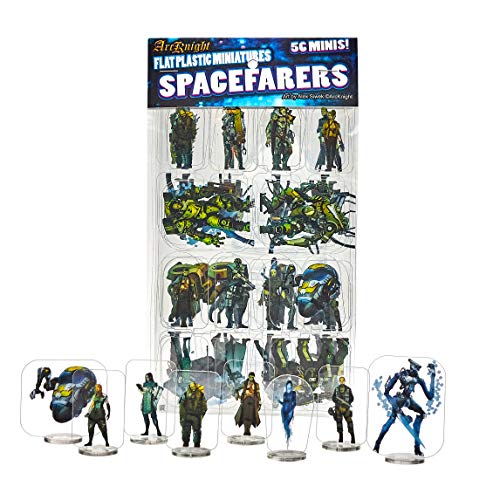 Arcknight Flat Plastic Miniatures: Spacefarers; 56 Unique Sci-Fi-Themed Minis for Starfinder; Affordable, Skinny Figurines for SF, Shadowrun, and Other Tabletop RPG Games