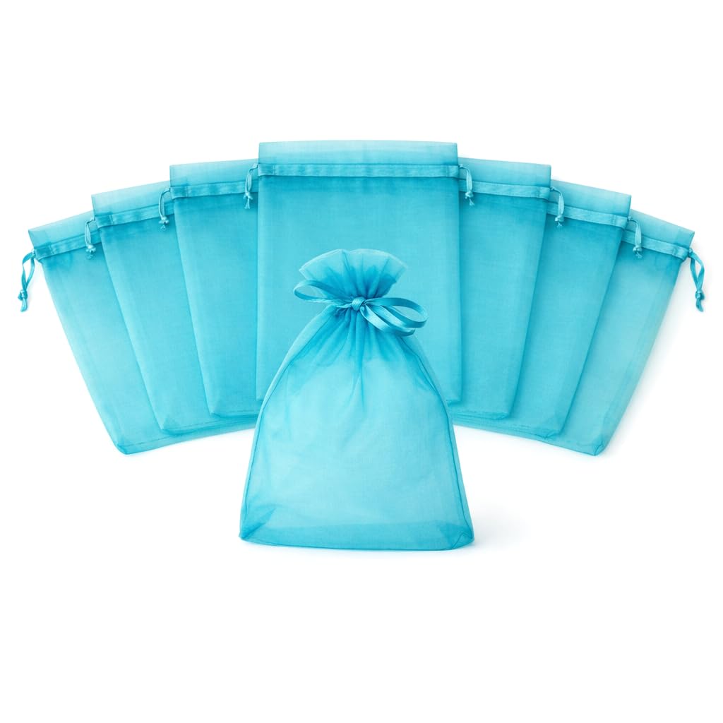 Little Snow Direct Sheer Organza Gift Bags Drawstring Wedding Party Favour Bags for Jewellery Candy & Small Gifts (40 Pack - Turquoise/Aqua - 10×15 cm / 4×6 inches)