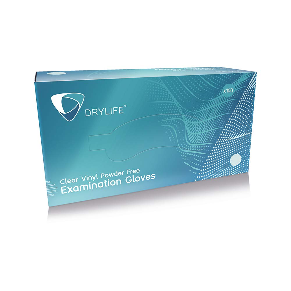 DrylifeClear Vinyl Powder/Latex Free Disposable Gloves - Extra Large (1 Box of 100)