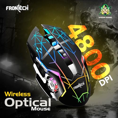 Image of FRONTECH Wireless Gaming Keyboard & Mouse Combo | Rainbow Backlit | 2.4GHz | 4800 DPI | Rechargeable | Type-C | 104 Keys | Windows /Mac /Android /iOS Compatible (KB-0025B)