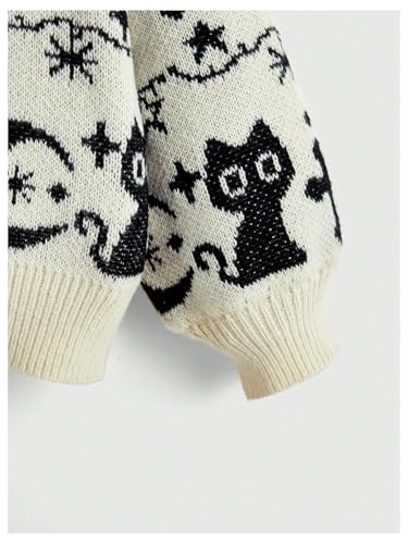 Image of WDIRARA Women's Goth Cartoon Pattern Sweater Knit Pullover Top | Long Sleeve, Crewneck
