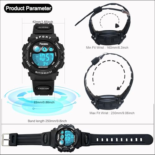 Image of Kids Watch Digital for Boys-Waterproof Kids Sports Watch with Light, Alarm&Snooze,Stopwatch Military Design Silicone Band Gift for Birthdays,Christmas Outdoor Activities(8+ Years)
