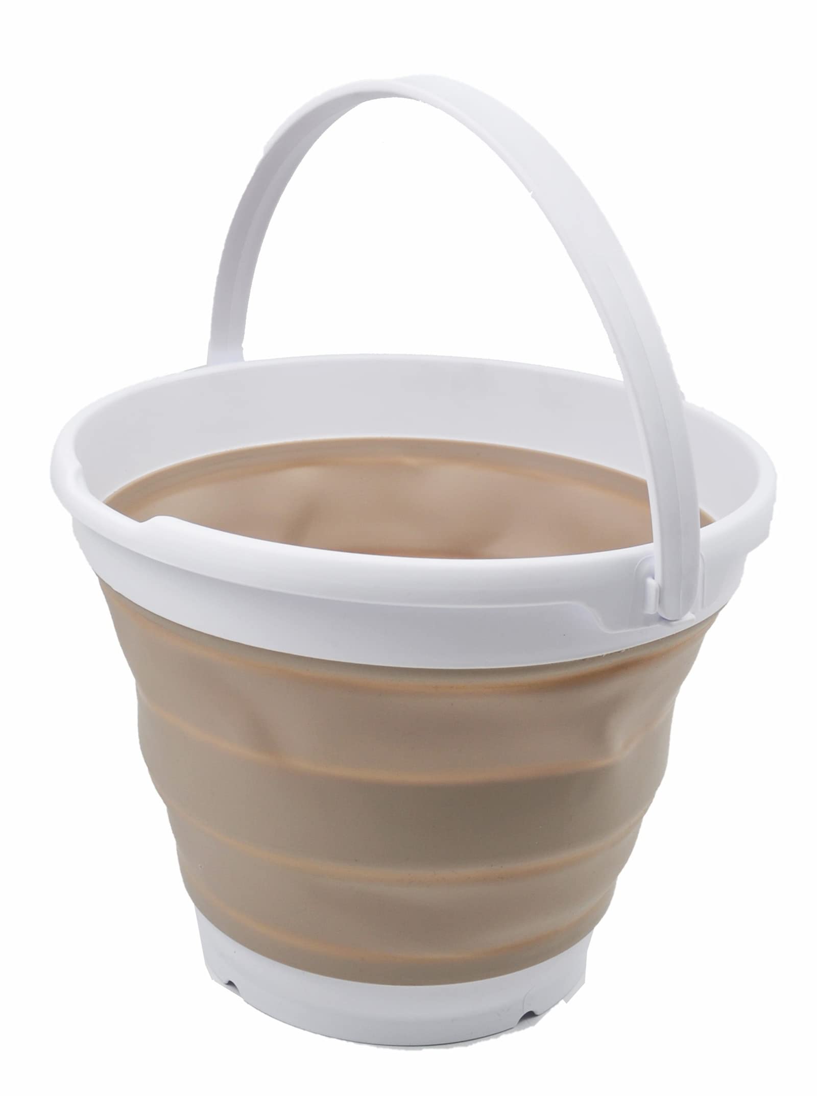 SAMMART Collapsible Bucket (White/Latte, 10L - Round)