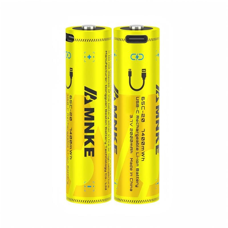 VENNERLI Rechargeable Lithium Batteries with USB-C Cable Fast Charging Battery 3.7V 7400mWh High-Capacity 2000+ Cycles Ultra-Long Lasting Time Durable Cycle Smart Charging LED Indicator (2-Pack Set)