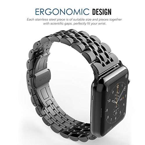 MaKTech Zeven-Stuk Roestvrij Staal Metaal Bandje Combineren met Apple Watch Series 6/SE/5/4/3 (44mm/42mm,Zwart) - Afbeelding 3