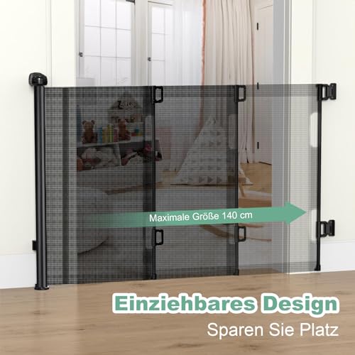 Treppenschutzgitter Ausziehbares Ohne Bohren Türschutzgitter für Babys, Babygitter & Hundegitter,140 cm Breite, 80 cm Höhe, Türschutzgitter für Treppe/Türen/Korridore/im Freien