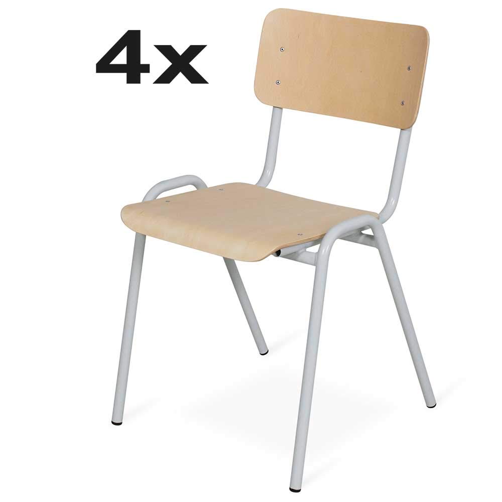 BRB 4-teiliges Stapelstuhl-Set, Gestell lichtgrau, stapelbar, Sitz/Lehne aus Buche-Schichtholz