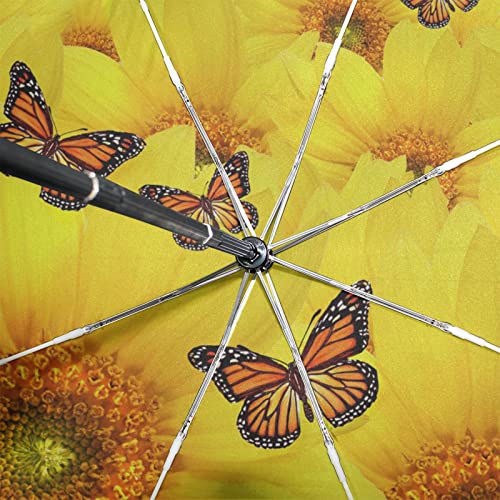 Sletend Butterfly Sunflower Portable Folding Windproof Automatic Umbrella,One Touch Auto Open And Close Button Compact Travel Umbrella For Women Men Kid #TOP4