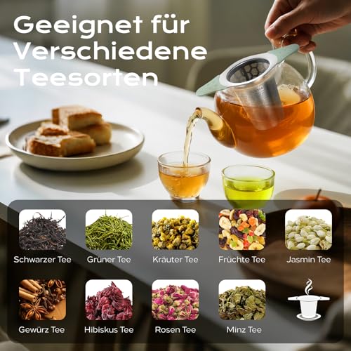 yomanta 2 Stück teesieb für losen tee mit Deckel, Breiter Griff mit hitzebeständigem Silikon… – Ansicht 6