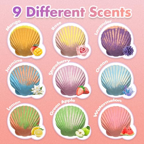 Excalla Mermaid Bath Bombs For Kids With Surprise Inside, 9 Pcs Natural Handmade Fizzy Shell Bubble Bath Bomb Kit For Girls With Jewelry Toys thumb #2