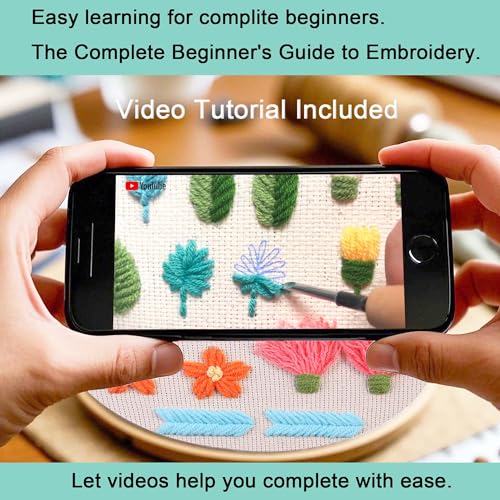 Image of REEWISLY Punch Needle Embroidery Starter Kits for Beginners.1Ps Embroidery Hoops,Color Threads,Instructions and Needles,DIY Adults Embroidery, Video Teaching
