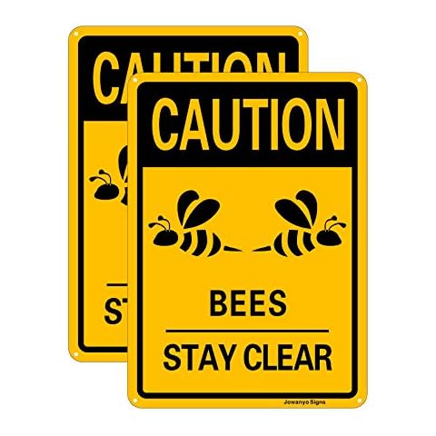 Caution Bees Stay Clear Sign,14 x 10 inches,Reflective Aluminum,Easy to Mount,UV Protected,Weather Resistant,Waterproof,Durable Ink,Outdoor or Indoor Use,2 Pack Cover