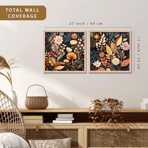 Image of kotart - Premium Digital floral Art Paintings with Frame for Home Decor - Framed Wall Painting for Living Room Bedroom Office Room Decor - Pack of 2 (13x13 inch, B)